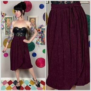 Vintage 1970s Plum Purple Terry Cloth A-Line Wrap Skirt